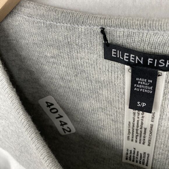 EILEEN FISHER Sweater S Organic Cotton Striped Reversible Pullover Gray White - Picture 14 of 14